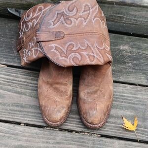 Double H Tan Cowboy Boots with White Embroidery
